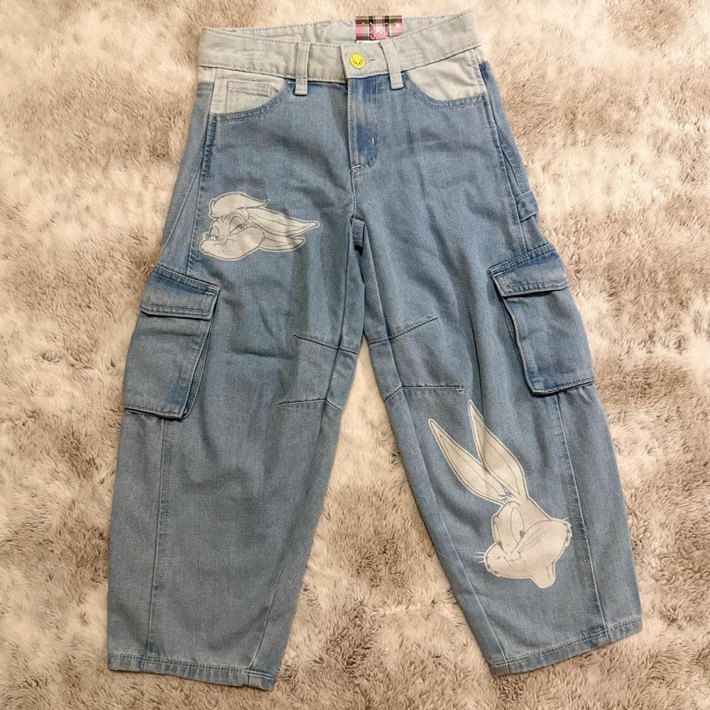 NWT Justice youth girls, Looney Tunes barrel jeans, size 7
